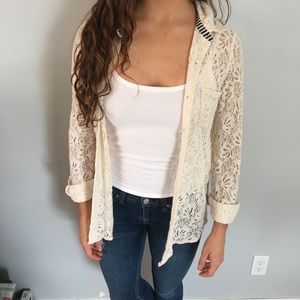 Cream Lace Button Up Top